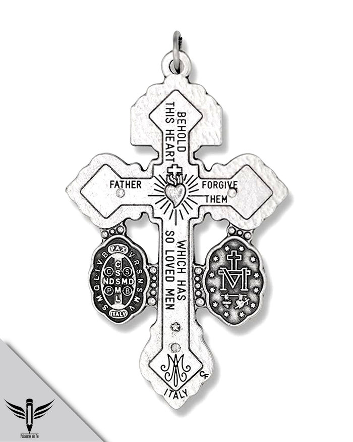 Cruz del Perdon o Crucifijo de indulgencia con medallas incluidas de San Benito y la Milagrosa