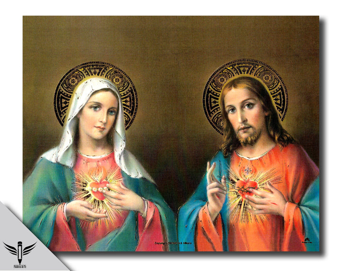 Póster del Sagrado Corazón de Jesús y María